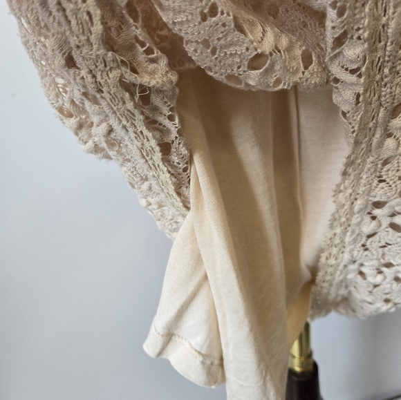 FREE PEOPLE Crochet Knit Cream Dress With Slip Lining. Size Large - Picture 7 of 11